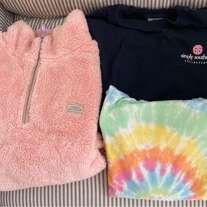 Simply Southern zip plush and (2) long sleeve tshirts